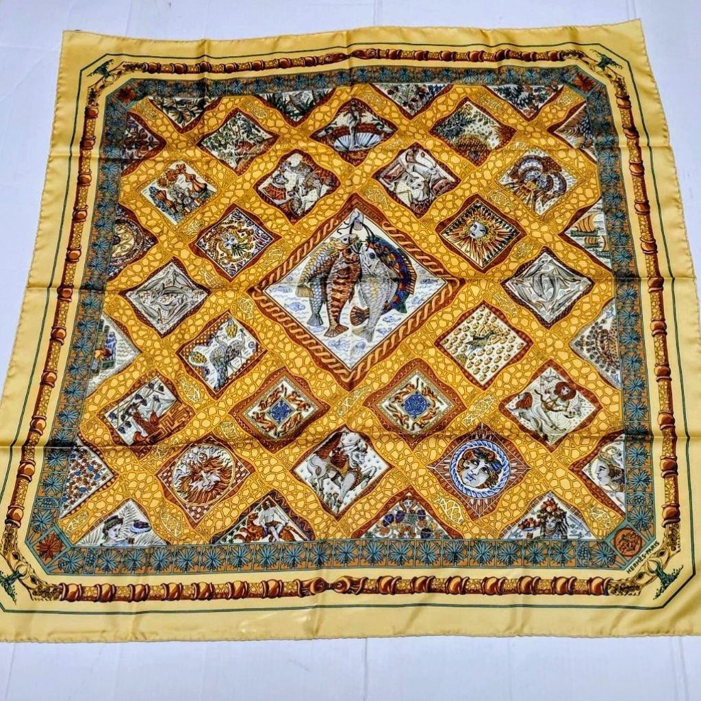 Hermes Mare Nostrum Annie Faivre Silk Twill Scarf Ln 34"